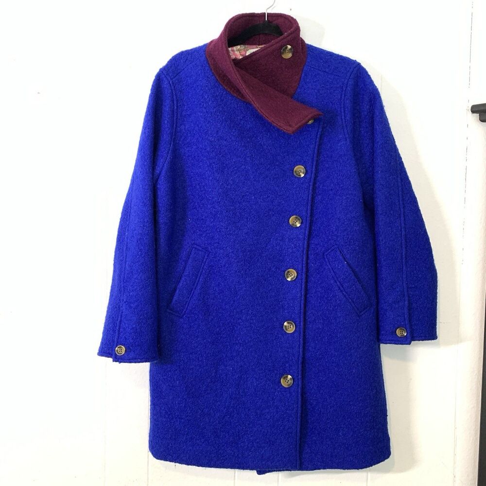 Sundance Avilynn Pea Coat Womens Small Cobalt Blue Purple Wool Boucle Long